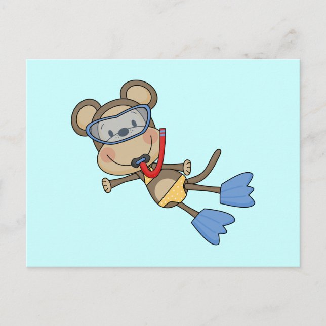 Beach Monkey Snorkeling Tshirts and Gifts Postcard (Front)