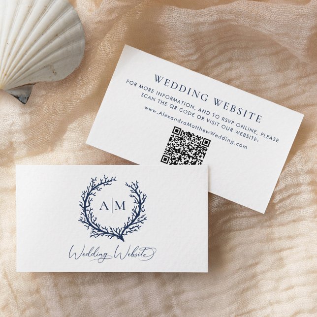 Beach Monogram Crest Wedding Website Enclosure Card (Creator Uploaded)