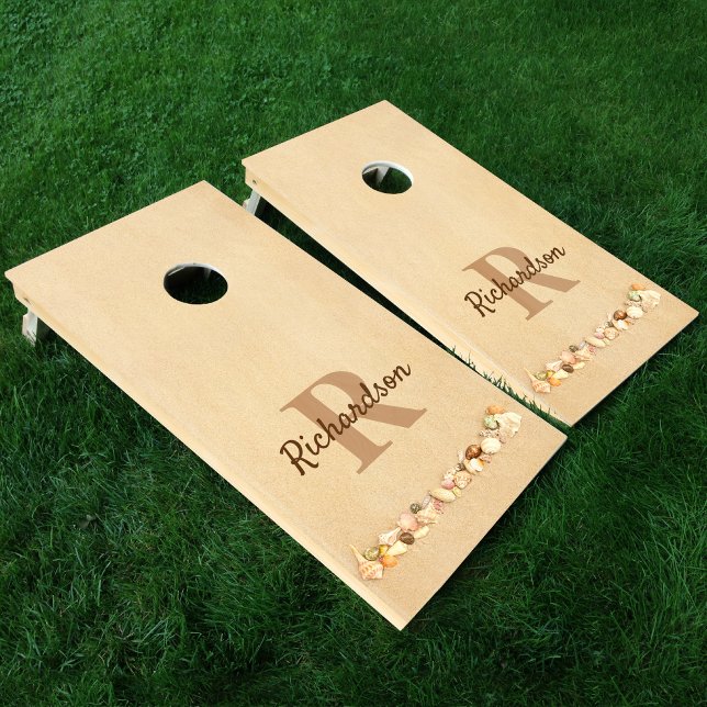 Beach Monogram Family Name Seashells  Cornhole Set (Creator Uploaded)