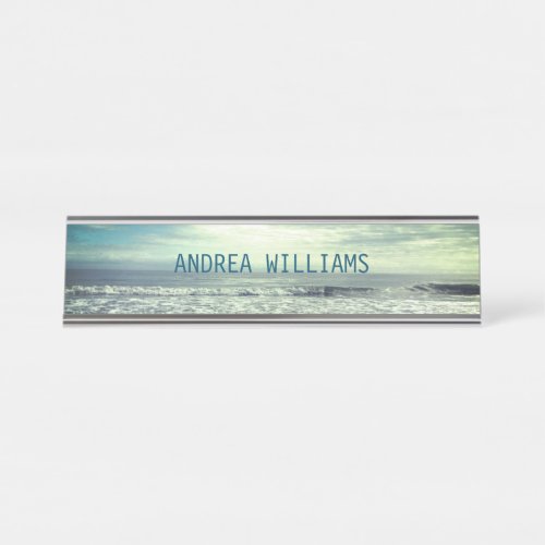 Beach Monogram Name Blue Waves Abstract Water Desk Name Plate