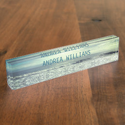Beach Monogram Name Blue Waves Water Abstract  Desk Name Plate