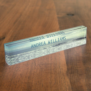 Beach Monogram Name Blue Waves Water Abstract Desk Name Plate