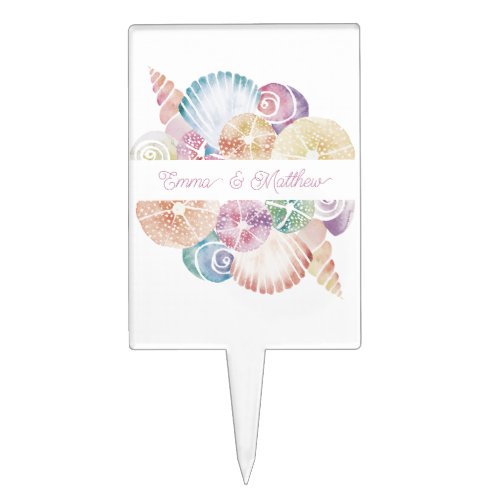 Beach Monogram Watercolor Sea Shells Wedding Logo Cake Topper