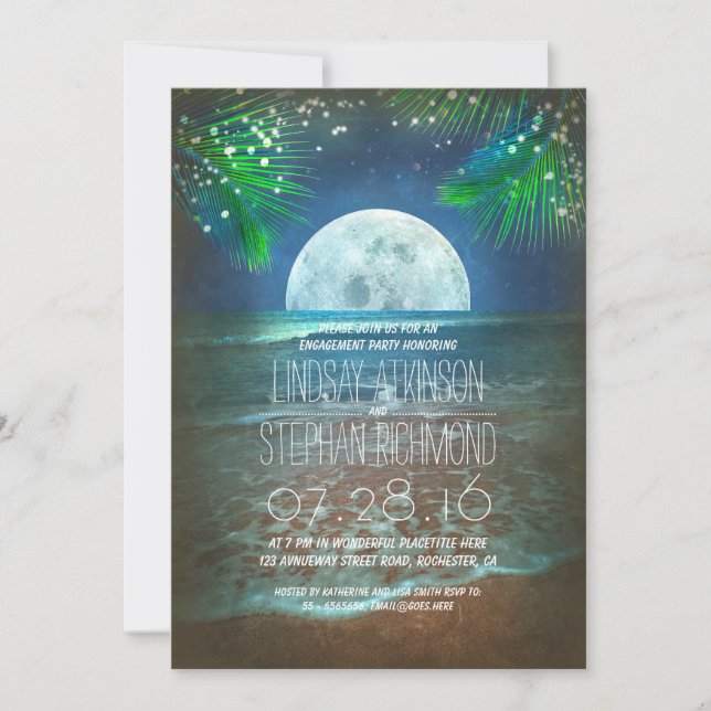 Beach Moonlight Engagement Party Lights Invitation (Front)