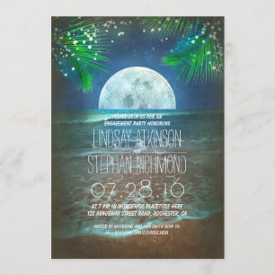 Beach Moonlight Engagement Party Lights Invitation