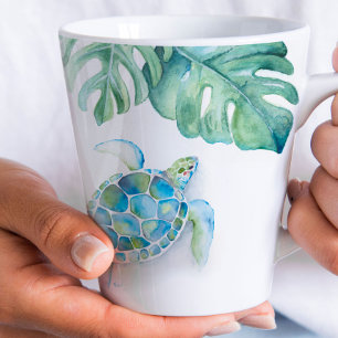 Beach Mugs Turquoise Blue Watercolor Sea Turtle