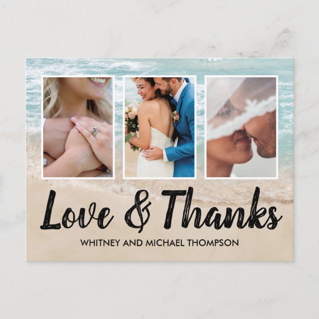 Beach Multiple Wedding Photo Thank You Postcard (Front)