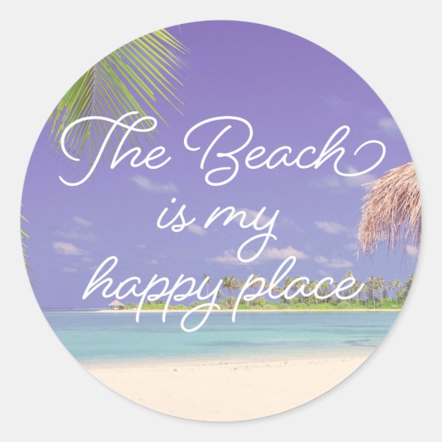 Beach My Happy Place Relaxing Beach Photo Classic Round Sticker (Front)