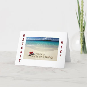 BEACH NAUGHTY OR NICE CHRISTMAS WISHES HOLIDAY CARD