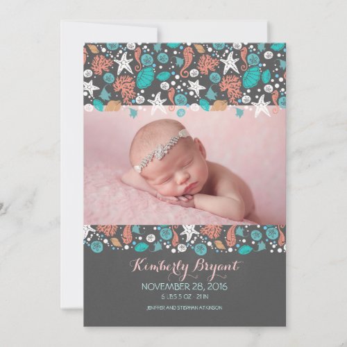 Beach Nautcial Newborn Baby Photo Birth Announcement