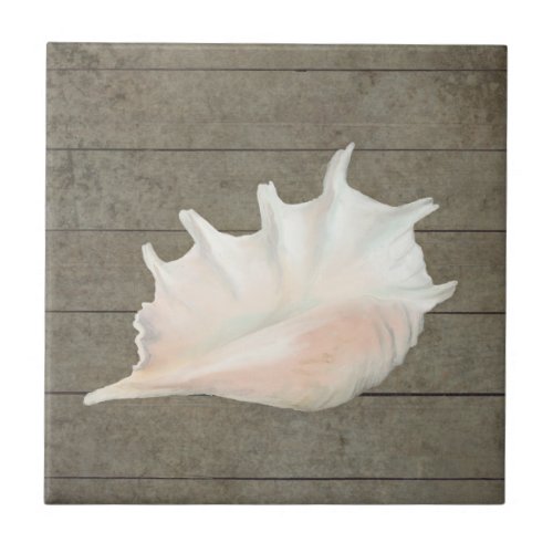 Beach Nautic Seashell Conch Tropical Island Wood Ceramic Tile