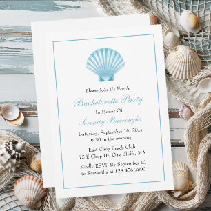 Beach Nautical Blue Seashell Bachelorette Party Invitation