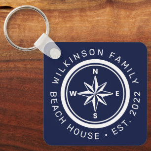 BEACH NAUTICAL BOAT LAKE HOUSE Add Your Name Year  Keychain