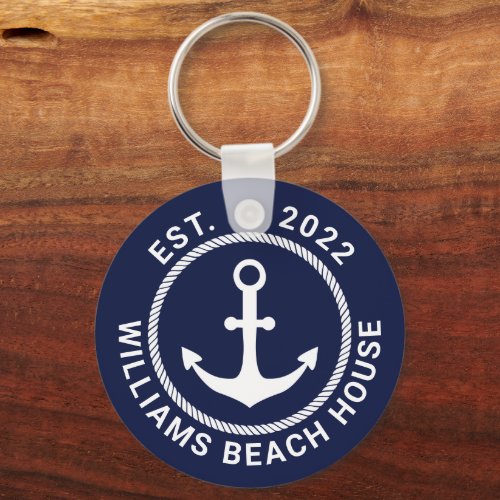 BEACH NAUTICAL BOAT LAKE HOUSE Add Your Name Year  Keychain