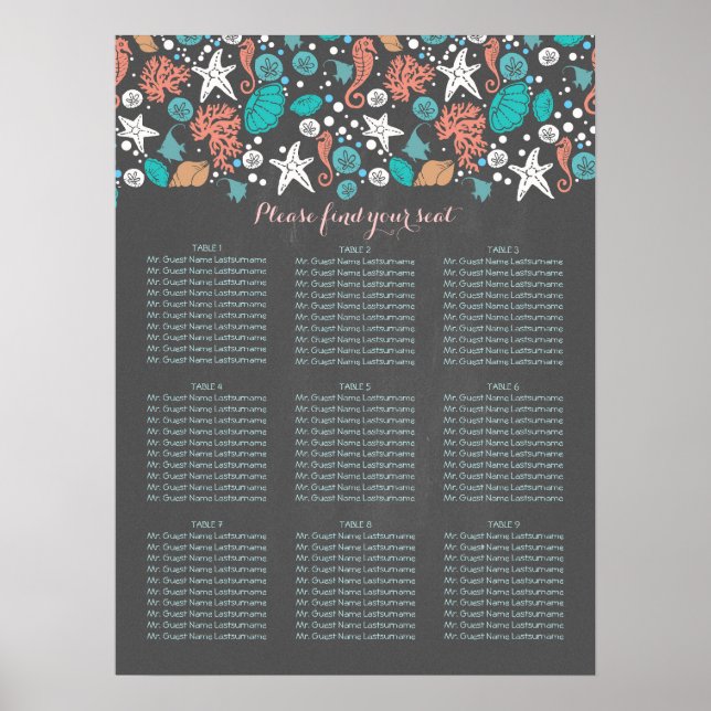 Beach Nautical Coastal Sea Wedding Seating Charts (Front)