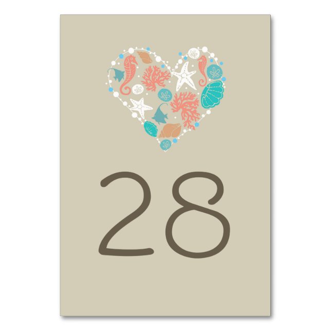 Beach Nautical Coastal Wedding Table Number (Front)