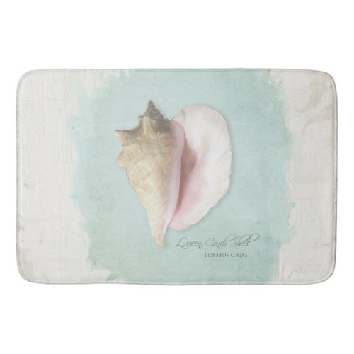 Beach Nautical Conch Shell Watercolor Blue White Bath Mat