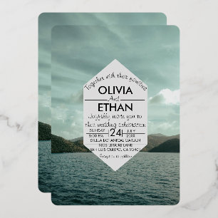 Beach nautical navy blue Wedding Foil Invitation