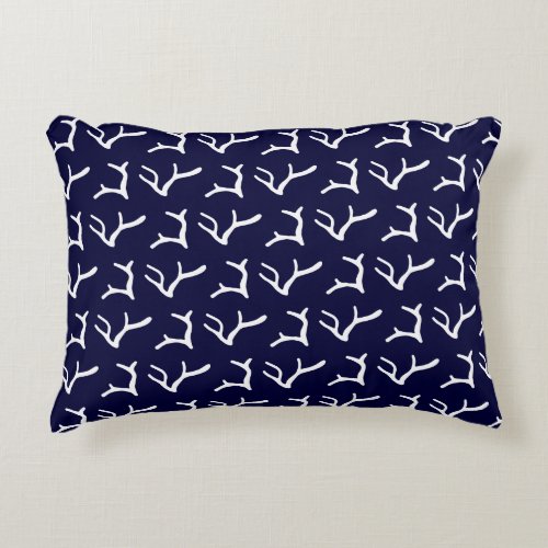 Beach Nautical Navy Blue White Minimalist Coral Accent Pillow