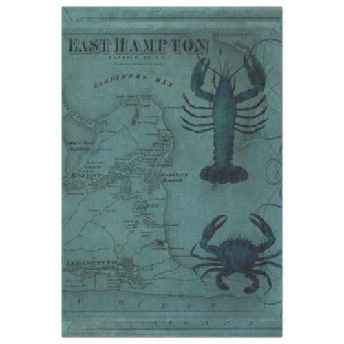 Beach Nautical Ocean Lobster Crab East Hampton Map Tissue Paper
