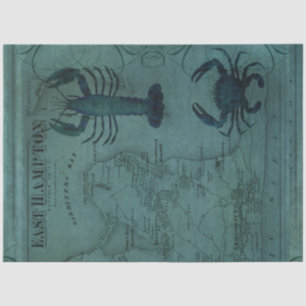 Beach Nautical Ocean Lobster Crab East Hampton Map Tissue Paper