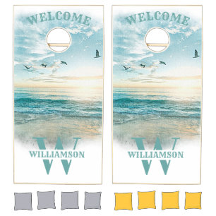 Beach Nautical Ocean Monogram Name Cornhole Set