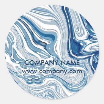 Beach Nautical Ocean Watercolor Blue Marble Classic Round Sticker by businesscardsdepot at Zazzle