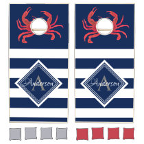 Beach Nautical Red Crab Navy Custom Monogram Cornhole Set