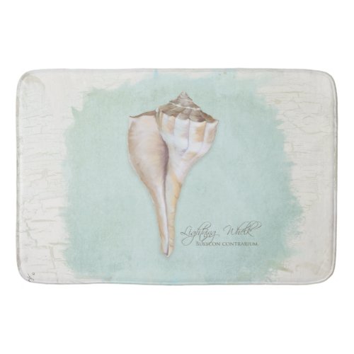 Beach Nautical Sea Shell Watercolor Blue White Bath Mat