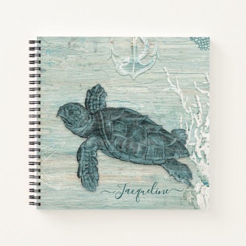 Beach Nautical Sea Turtle Coral Anchor Driftwood  Notebook
