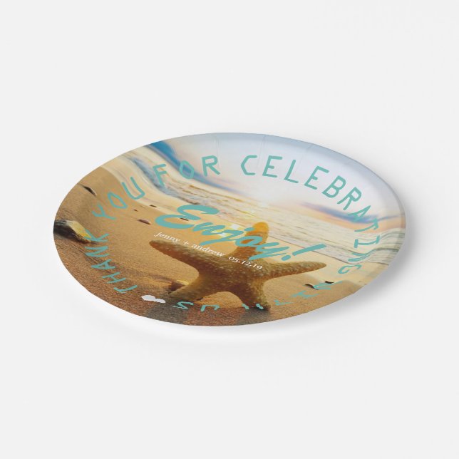 Beach Nautical Wedding Party Personalized Paper Plates (Angled)