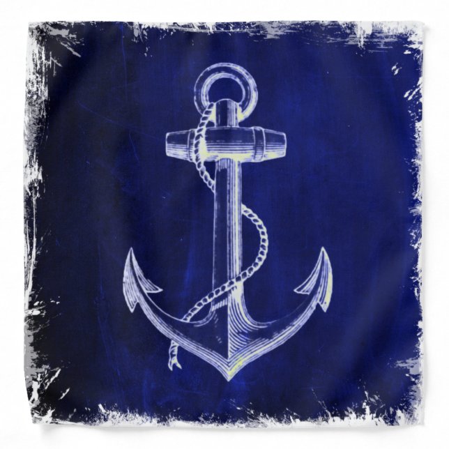 beach navy blue coastal chic nautical  anchor bandana (Front)