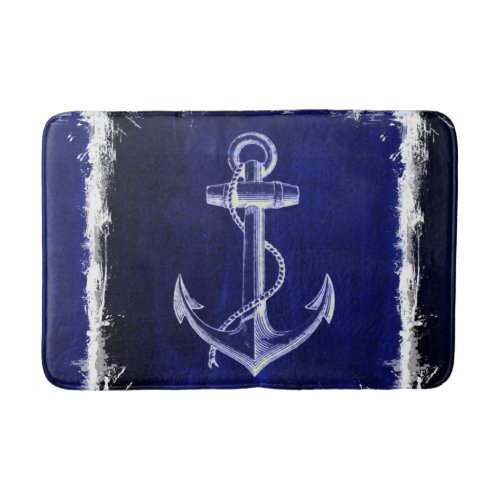 beach navy blue coastal chic nautical  anchor bath mat