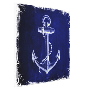 beach navy blue coastal chic nautical  anchor canvas print
