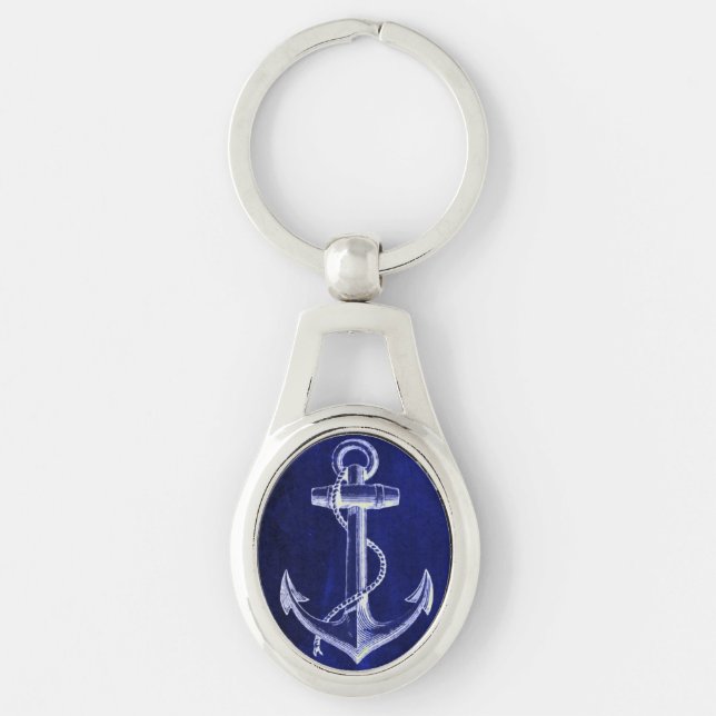 beach navy blue coastal chic nautical  anchor keychain (Front)