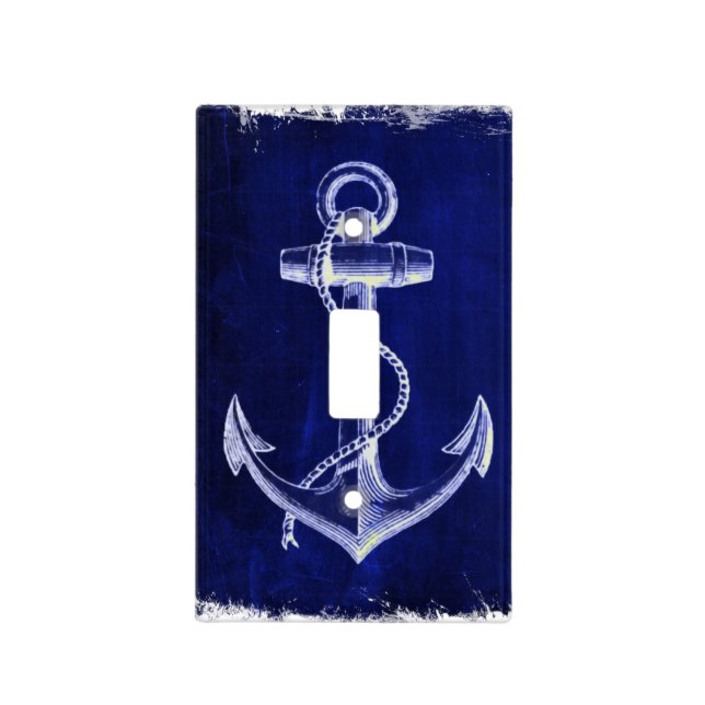 beach navy blue coastal chic nautical  anchor light switch cover (Front)