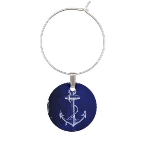 beach navy blue coastal chic nautical  anchor wine charm