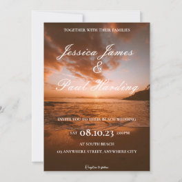 Beach Night Sunset in the Horizon Wedding Invitation