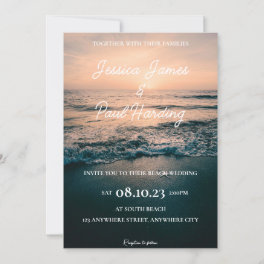 Beach Night Sunset in the Horizon Wedding Invitation
