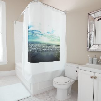 Beach Ocean Abstract Artistic Blue Grey Water Sky Shower Curtain