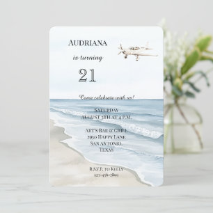 Beach Ocean Airplane Birthday Invitation