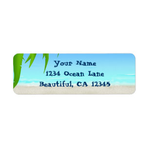 Beach, Ocean and Palm Tree Fronds Address Label