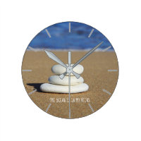 Beach Ocean Aqua Sand Sea View Pebble Customizable Round Clock