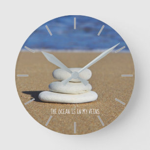 Beach Ocean Aqua Sand Sea View Pebble Customizable Round Clock