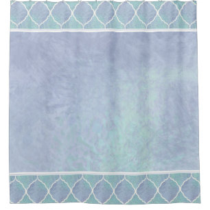 Beach Ocean Arabesque Moroccan Tile Border Blue Shower Curtain