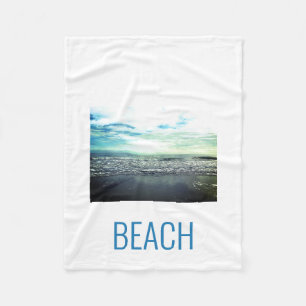 Beach Ocean Artistic Typography Blue White Scenic Fleece Blanket