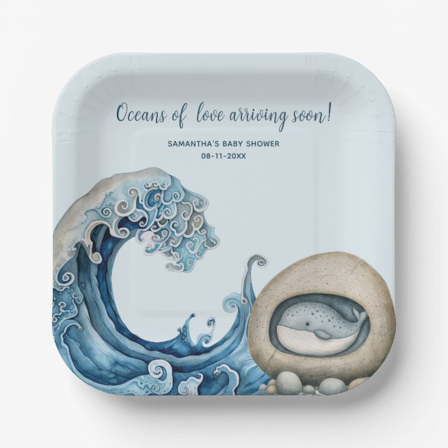 Beach Ocean baby shower Paper Plates (Front)