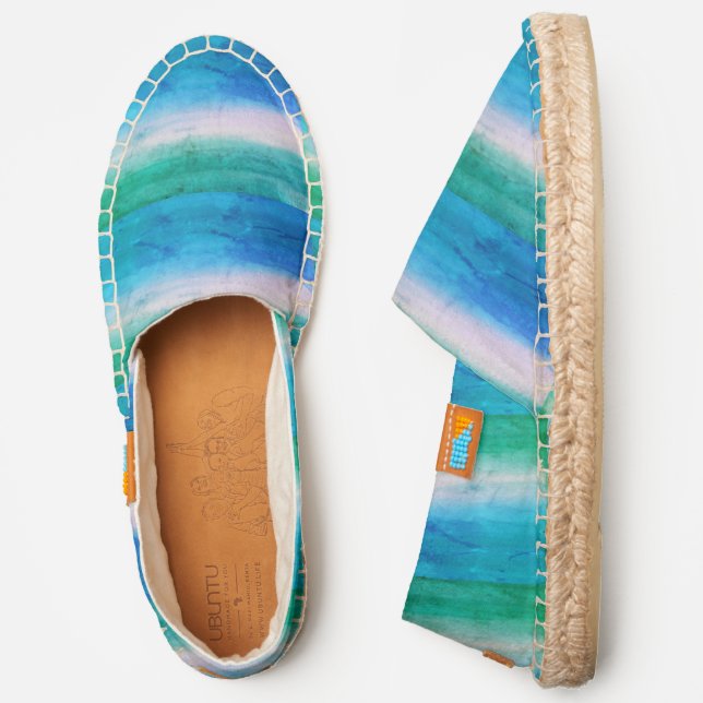 Beach Ocean Blue Green Distressed Vacation Espadrilles (Side)