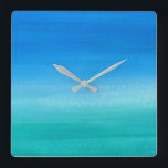 Beach Ocean Blue Green No Numbers Square Wall Clock<br><div class="desc">This design features a beachy watercolor ocean blue/green background with no numbers to distract from the view! Click the customize button for options for adding text! Variations of this design, additional colors, as well as coordinating products are available in our shop, zazzle.com/store/doodlelulu. Contact us if you need this design applied...</div>