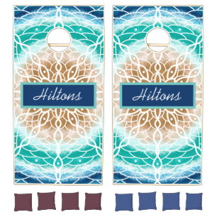 Beach Ocean Blue Mandala Cornhole Set